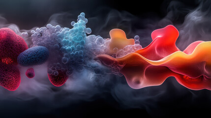 Poster - Artistic interpretation of colorful cellular membrane with bubbles