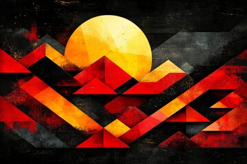 Poster - Abstract Geometric Landscape with Sunset