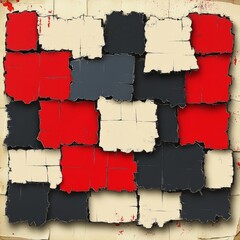 Poster - Abstract Red, Black, and Beige Patchwork Composition