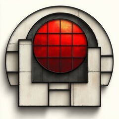 Poster - Abstract Geometric Composition with Red Circle and Grey Panels
