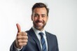 © Shmidt Vladilen - Smiling Professional Man Showing Thumbs Up in Confident Pose on White Background