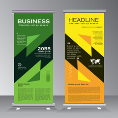 Wall Mural - Roll up banner template design, roll up banner layout, advertisement, pull up, background, vertical vector banner with green and yellow colour, Vector eps 10