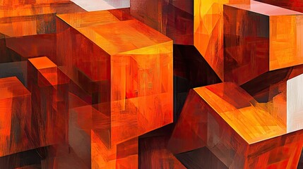 Poster - Abstract Orange and Brown Cubist Composition