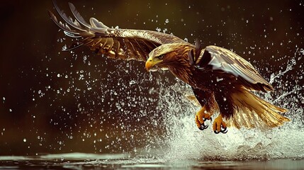 Poster - Majestic Eagle Soaring Through Water Spray