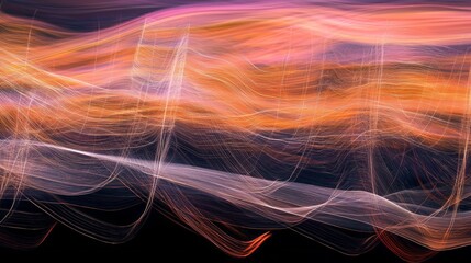 Poster - Captivating lines of color twist and sway, blending vibrant hues of orange and purple against a soft twilight backdrop, evoking a sense of movement and warmth at dusk