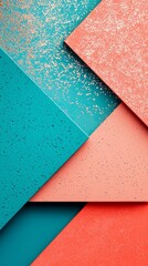 Poster - Intricate layers of geometric shapes in vibrant turquoise and coral blend seamlessly, creating a captivating visual experience. The textures and colors bring an artistic energy to the composition