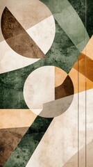 Wall Mural - Dynamic geometric shapes intertwine in soothing sage green, warm browns, and soft neutrals, inviting viewers into a contemporary artistic realm filled with visual intrigue and balance