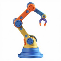 Poster - A colorful robotic arm with a claw, playfully designed for industrial automation.