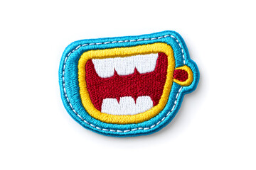 Wall Mural - Smiling laugh mouse embroidered patch badge, isolated on white background.