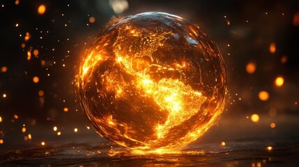 Poster - Fiery Globe: A Burning Planet Earth in Abstract Digital Art
