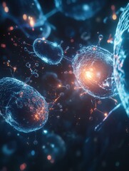Leinwandbilder - Visualization of antibodies actively targeting and attacking harmful pathogens in a dynamic cellular environment. Generative AI