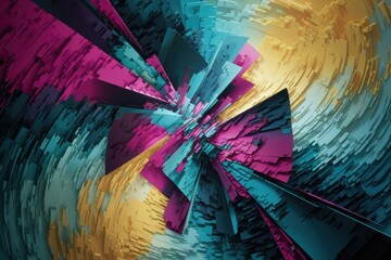 Aufkleber - Abstract digital art showcasing a vibrant, swirling vortex of multicolored geometric shapes.
