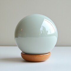 Poster - Elegant Pale Green Ceramic Sphere on Wooden Base