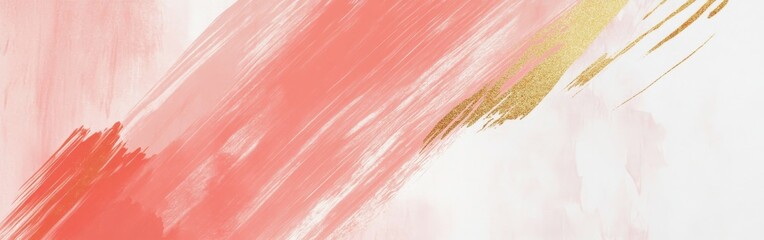 Poster - Soft coral pencil strokes create a warm gradient with bold golden lines for a striking artistic effect