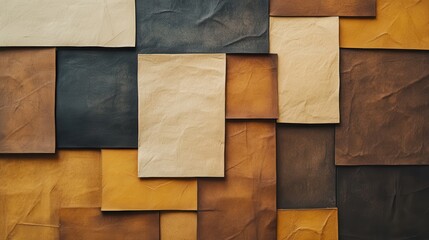 Aufkleber - Arranged papers on a minimalist monochromatic background in muted amber tones for artistic depth and texture