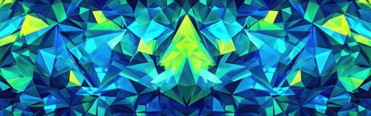 Aufkleber - Futuristic low-poly pattern featuring vibrant electric blue and neon green tones evoking a cyberpunk aesthetic