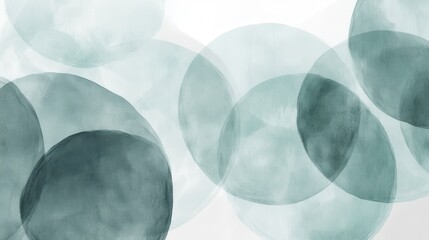 Poster - Elegant pencil strokes create a calming gradient of overlapping circles in muted mint and gray tones for a minimalist effect