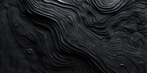 Poster - Abstract Topographic Texture: Dark Gray Undulating Lines