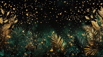 Aufkleber - Emerald green and gold sparkle decor enhances luxury and festivity on a rich black backdrop for celebrations and events