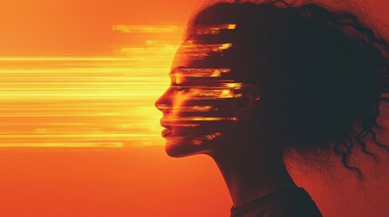 Aufkleber - Surreal representation of a glowing woman with infinite reflections in radiant colors