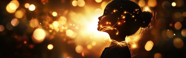 Aufkleber - Child illuminated by Celtic knots and faerie lights in a magical, enchanting atmosphere
