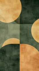 Aufkleber - Soft shapes in olive green and muted gold create a harmonious balance that inspires creativity. This artwork brings tranquility and elegance to contemporary decor, ideal for modern living