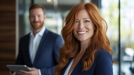 Aufkleber - Business colleagues collaborate in a modern office setting, showcasing professionalism and confidence during a meeting