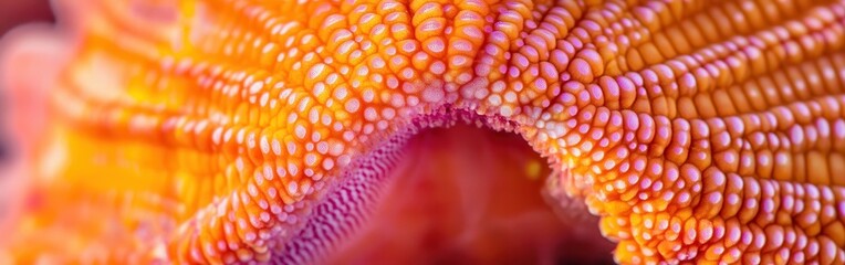 Poster - Macro view of starfish central disk showcasing vibrant orange and pink textures and patterns