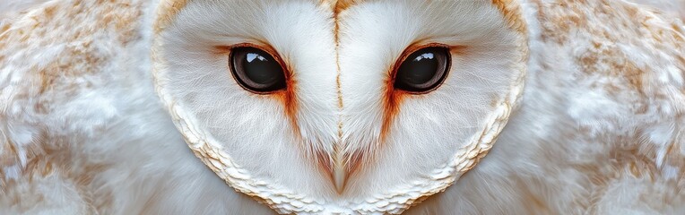 Poster - Macro shot reveals intricate details of a barn owl's heart-shaped face and striking eyes during twilight