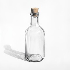 Poster - Pencil rendering of a glass bottle with cork stopper showcasing subtle reflections on a white background