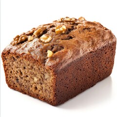 Aufkleber - Freshly baked banana bread with walnut pieces resting on a white background, ideal for breakfast or dessert options