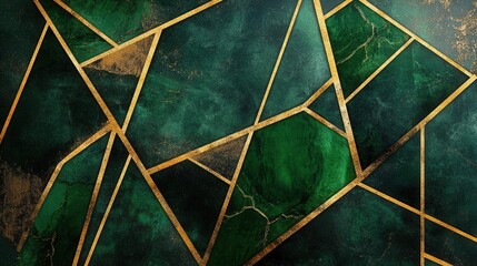 Aufkleber - Textured geometric design featuring deep forest green with elegant gold accents creating a modern aesthetic appeal