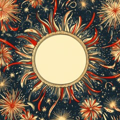 Aufkleber - Festive New Years illustration featuring vibrant fireworks and decorative elements in a celebratory design