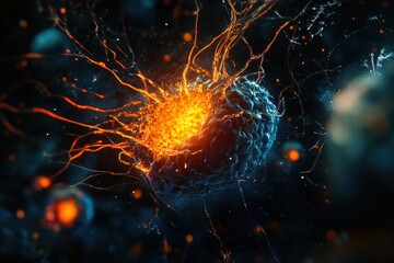 Poster - Human cell under attack by virus in a detailed magnification showing cellular structures and viral components. Generative AI