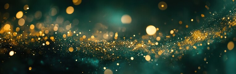 Poster - Bright golden bokeh highlights create a shimmering atmosphere against a rich dark background in a dreamy setting