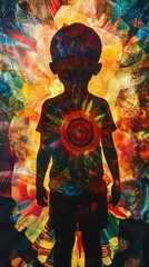 Leinwandbilder - Vibrant visualization of a child's silhouette surrounded by colorful patterns in an artistic representation