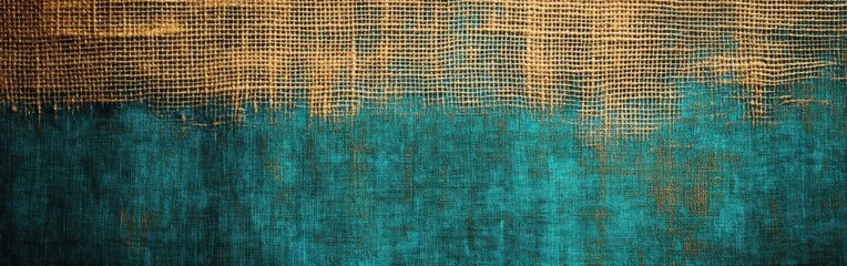 Poster - Vibrant teal and gold burlap pattern ideal for various decorative applications and textile projects