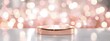 © KP Creative Stock - Rose Gold Podium with Blush Bokeh: A minimalist, modern, and elegant rose gold podium sits center stage against a dreamy backdrop of warm blush bokeh. This captivating photo evokes a sense of luxury.