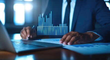 Poster - Business Professional Analyzing Data with Digital Graphs and Charts