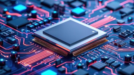 Poster - Abstract Close-Up of Electronic Chip on Colorful Circuit Board