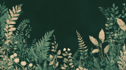Poster - Lush greenery against a deep forest green backdrop creates a serene and natural ambiance in a botanical setting