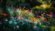 © Swaroop - A blurred garden with colorful flowers in the foreground, creating a dreamy backdrop with natural space for text