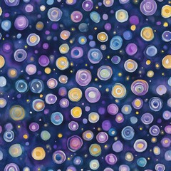 Poster - Serene watercolor doodle featuring colorful circular patterns against a dark background in a whimsical style