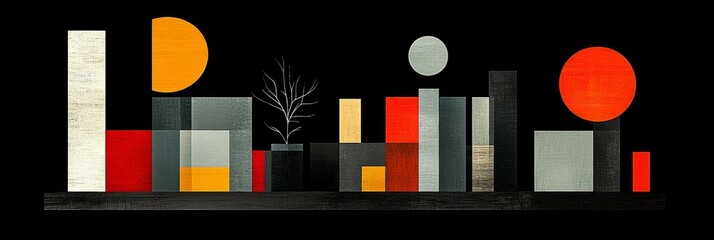 Poster - Abstract Geometric Composition with Warm and Cool Tones