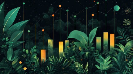 Leinwandbilder - Financial data visualized through vibrant greenery and organic shapes in a dynamic fusion of nature and analytics