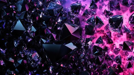 Poster - Dramatic display of matte black diamonds surrounded by vibrant purple and pink hues