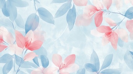 Leinwandbilder - Botanical-inspired background featuring soft pink and blue flowers on a pastel backdrop