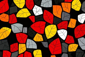 Poster - Abstract Autumn Leaves Mosaic Pattern in Red, Yellow, and Gray