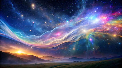 Wall Mural - Veil of Colorful Energy Mist in Cosmic Background. Perfect for: Cosmic-Themed Celebrations, Meditation Retreats, Transformational Workshops