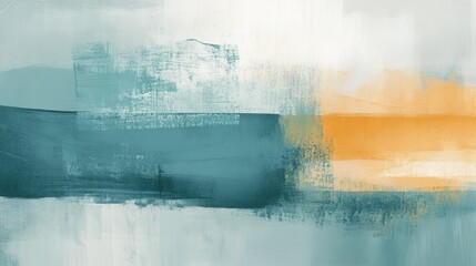 Leinwandbilder - Subtle pastel teal and orange abstract artwork blending soft pencil strokes in a serene composition